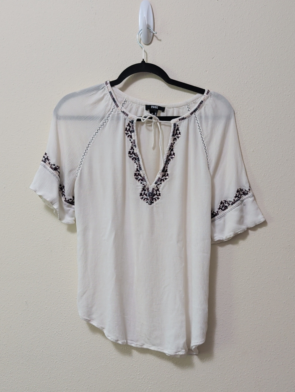 PAIGE White Peasant Blouse with Dark Embroidery